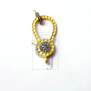 Beautiful Golden Plated Rosecut Pave Diamond Lobster Design Clasp 925 Sterling Silver Handmade Finish Diamond Clasp With Matching Jumpring