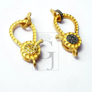 Beautiful Golden Plated Rosecut Pave Diamond Lobster Design Clasp 925 Sterling Silver Handmade Finish Diamond Clasp With Matching Jumpring