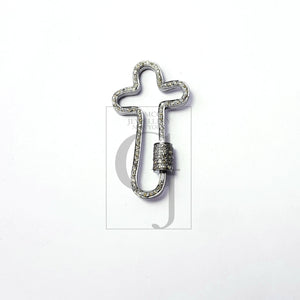 1pc Crossed Shaped Carabiner Lock Rosecut Pave Diamond Screw Design Clasps 925 Sterling Silver Handmade Finish Oxidized Clasps
