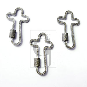 1pc Crossed Shaped Carabiner Lock Rosecut Pave Diamond Screw Design Clasps 925 Sterling Silver Handmade Finish Oxidized Clasps