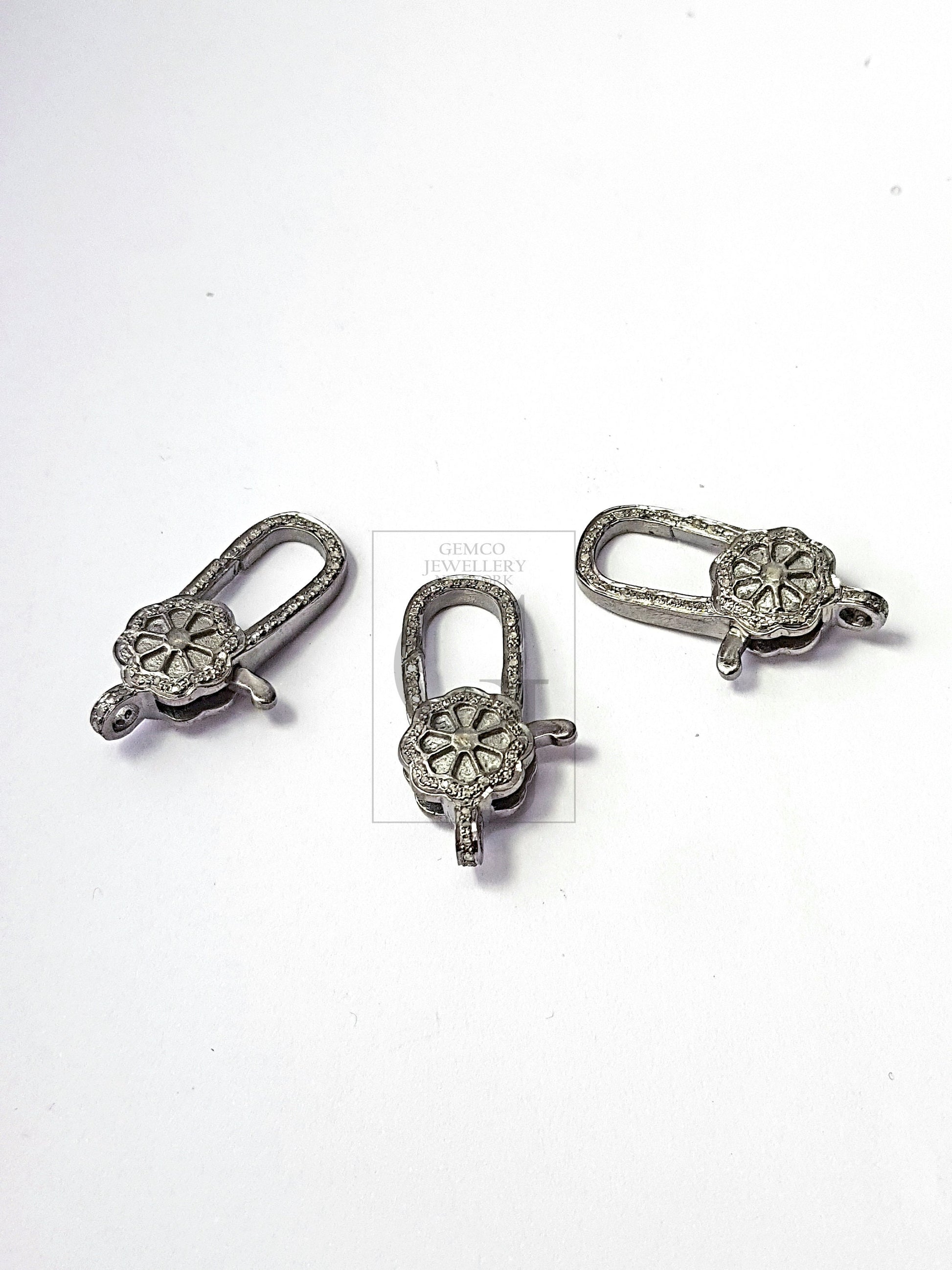 Pave Rosecut Diamond 925 Sterling Silver Handmade Very Beautiful Designer Pave Diamond Lobster Clasp New Design Floral Shape Clasp
