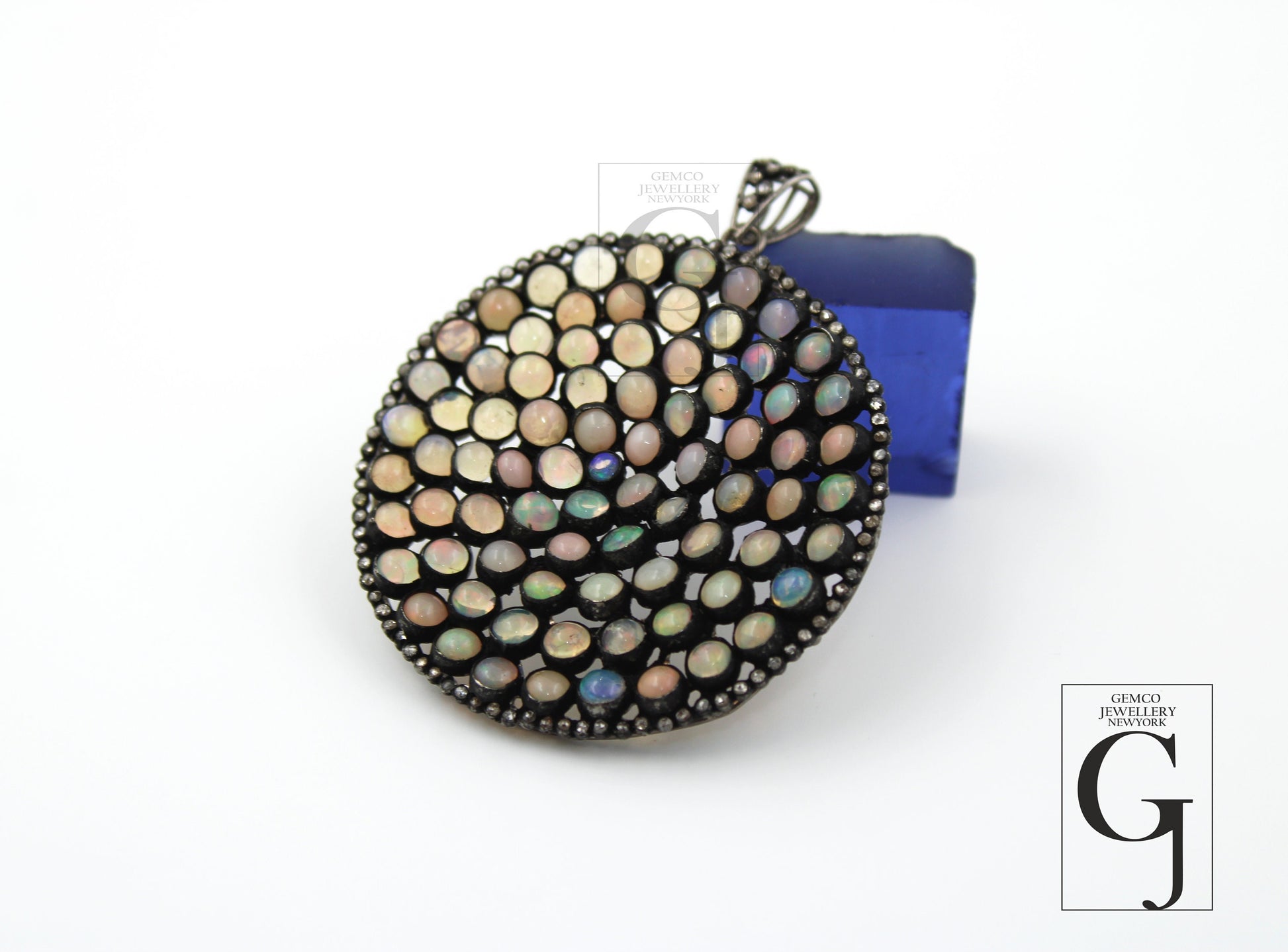 Very beautiful Opal designer pendant Rosecut pave diamond pendant 925 sterling silver handmade finish diamond jewelry necklace pendant