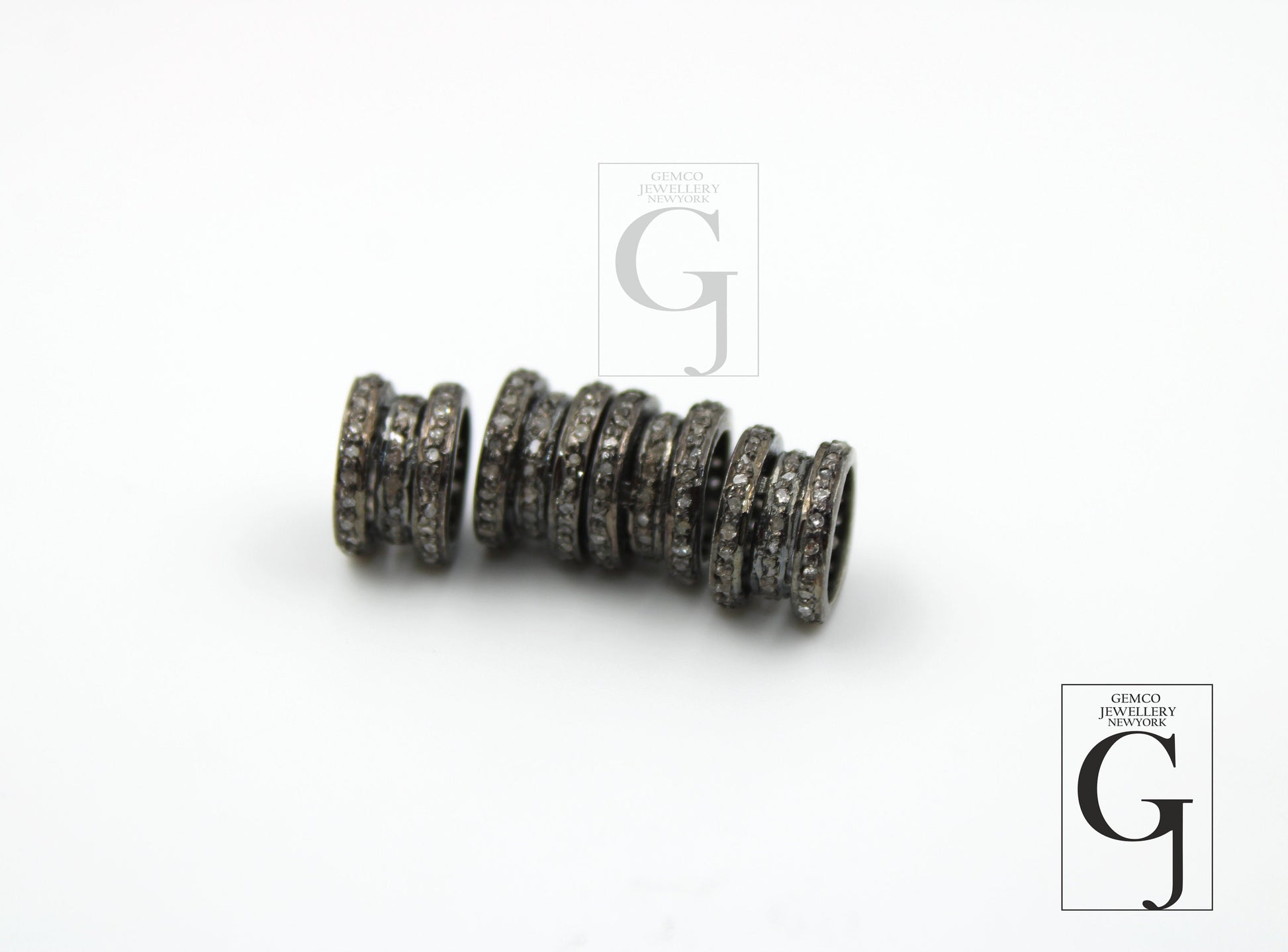 Rondelles Pave Diamond  Bead / Spacers Design Pave Diamond 925 Sterling Silver Handmade Jewelry Diamond Fine Jewelry