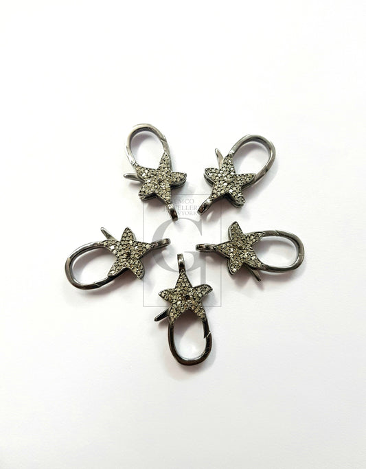Star Design Rosecut Pave Diamond Lobster Design Clasp 925 Sterling Silver Handmade Finish Diamond Clasp 27mm Size With Matching Jump Ring