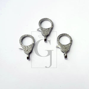Pave Diamond Clasp,Diamond Lobster Clasp, 925 Sterling Silver Handmade Finish Clasp, Rose Cut Diamond Clasp With Matching Jump Ring