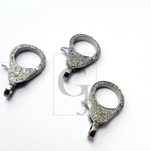 Pave Diamond Clasp,Diamond Lobster Clasp, 925 Sterling Silver Handmade Finish Clasp, Rose Cut Diamond Clasp With Matching Jump Ring