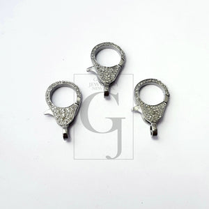 Pave Diamond Clasp,Diamond Lobster Clasp, 925 Sterling Silver Handmade Finish Clasp, Rose Cut Diamond Clasp With Matching Jump Ring