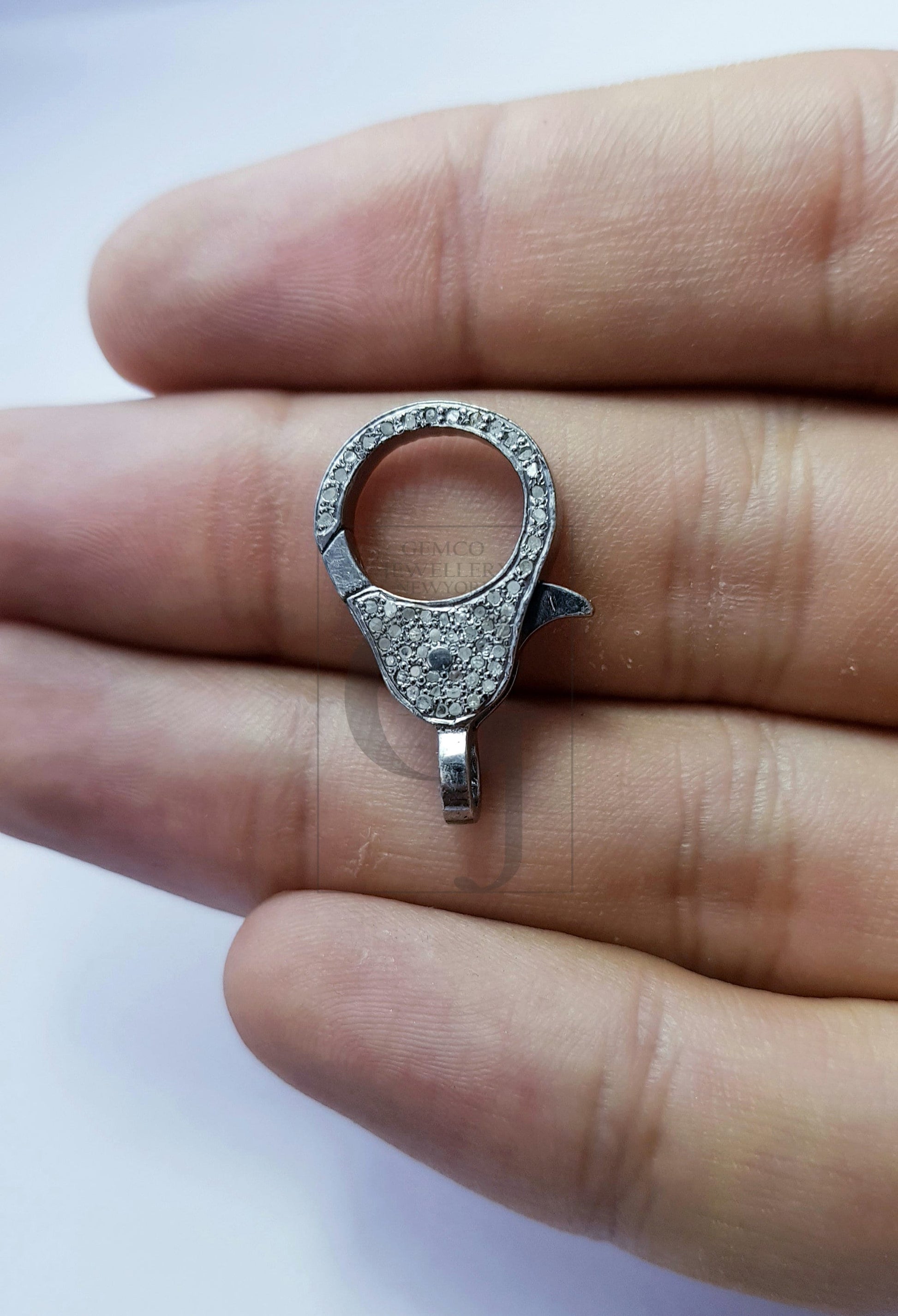 Pave Diamond Clasp,Diamond Lobster Clasp, 925 Sterling Silver Handmade Finish Clasp, Rose Cut Diamond Clasp With Matching Jump Ring