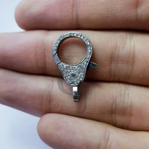 Pave Diamond Clasp,Diamond Lobster Clasp, 925 Sterling Silver Handmade Finish Clasp, Rose Cut Diamond Clasp With Matching Jump Ring
