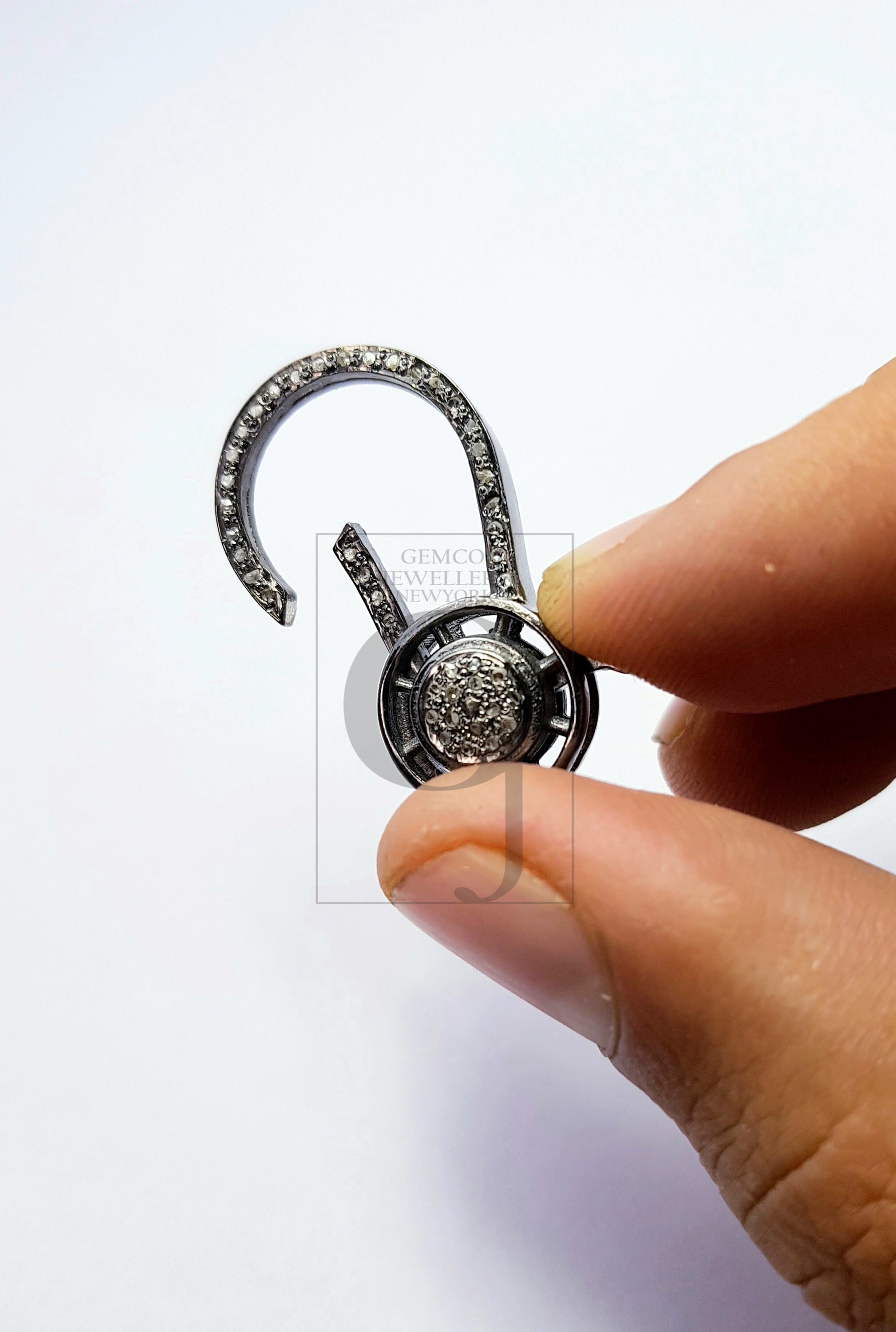 1PC Oxidized designer Rosecut pave diamond lobster design clasp 925 sterling silver handmade finish clasp with matching jump ring
