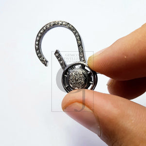 1PC Oxidized designer Rosecut pave diamond lobster design clasp 925 sterling silver handmade finish clasp with matching jump ring