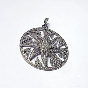 Round sunburst Rocecut pave diamond pendant 925 sterling silver handmade finish diamond jewelry Indian diamond pendant