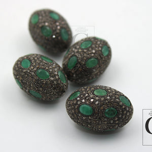 Emerald Pave Diamond Oval Beads / Spacers Design Pave Diamond 925 Sterling Silver Handmade Jewelry Diamond Jewelry Fine Jewelry Supplies