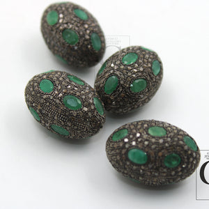 Emerald Pave Diamond Oval Beads / Spacers Design Pave Diamond 925 Sterling Silver Handmade Jewelry Diamond Jewelry Fine Jewelry Supplies