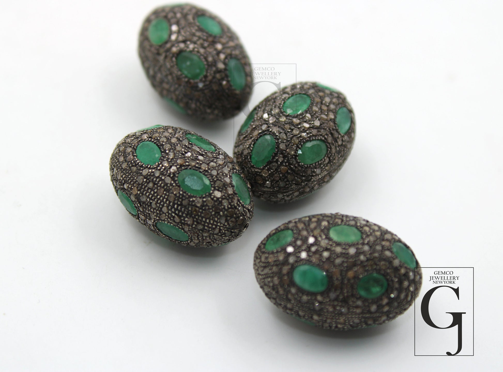 Emerald Pave Diamond Oval Beads / Spacers Design Pave Diamond 925 Sterling Silver Handmade Jewelry Diamond Jewelry Fine Jewelry Supplies