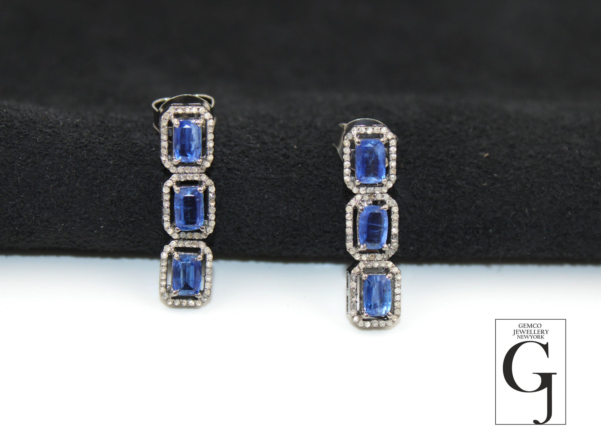 Very Beautiful Kyanite Designer Earring Rosecut Pave Diamond Earrings 925 Sterling Silver Handmade Silver Finish Diamond Earring