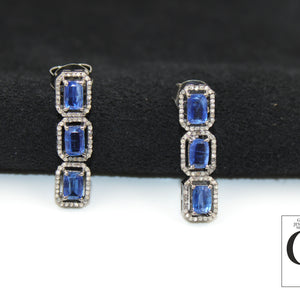 Very Beautiful Kyanite Designer Earring Rosecut Pave Diamond Earrings 925 Sterling Silver Handmade Silver Finish Diamond Earring