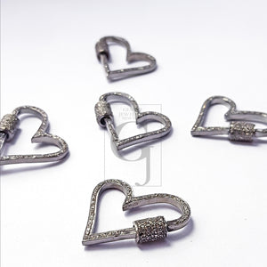 Pave Diamond Clasp,Lobster Clasp Screw Design Heart Shape Pave Rosecut Diamond, 925 Sterling Silver Handmade Clasp Lock, Diamond Heart Clasp