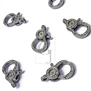 1pc oxidized Pave rosecut diamond 925 sterling silver handmade pave diamond lobster clasp with matching pave diamond ring jewelry supplies