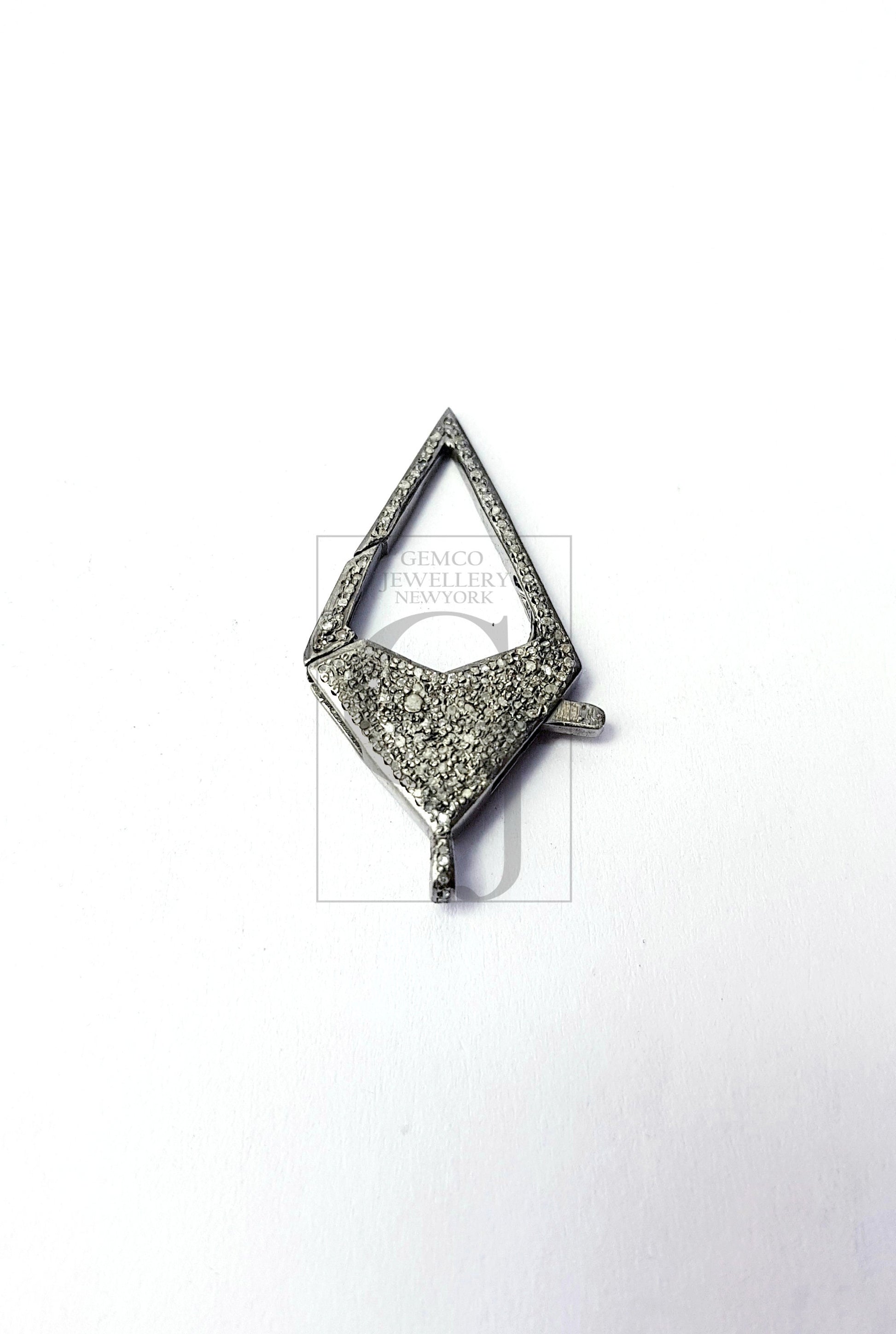 Pave Rosecut Diamond 925 Sterling Silver Handmade  Triangle Designed Shaped  Pave Diamond Lobster Clasp