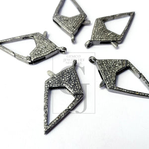 Pave Rosecut Diamond 925 Sterling Silver Handmade  Triangle Designed Shaped  Pave Diamond Lobster Clasp
