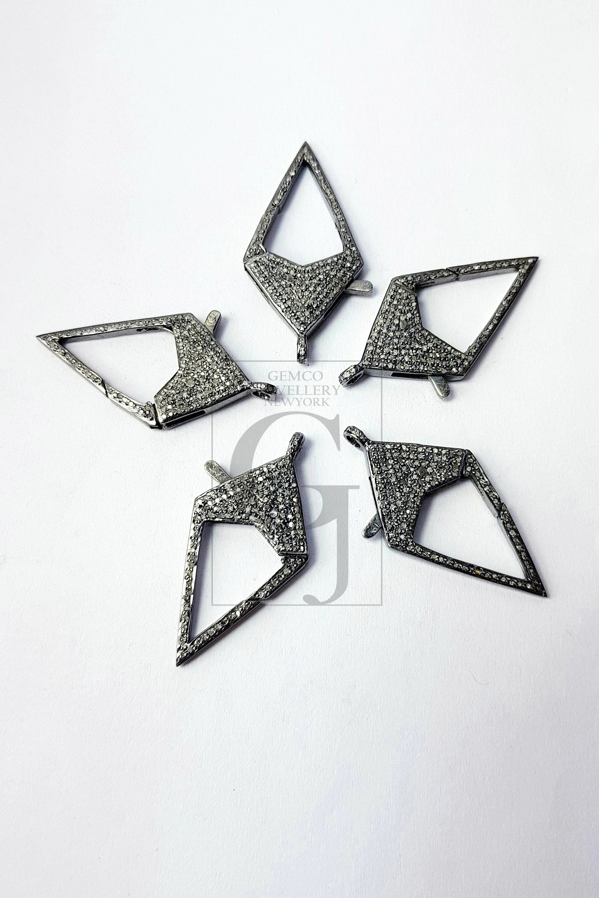 Pave Rosecut Diamond 925 Sterling Silver Handmade  Triangle Designed Shaped  Pave Diamond Lobster Clasp