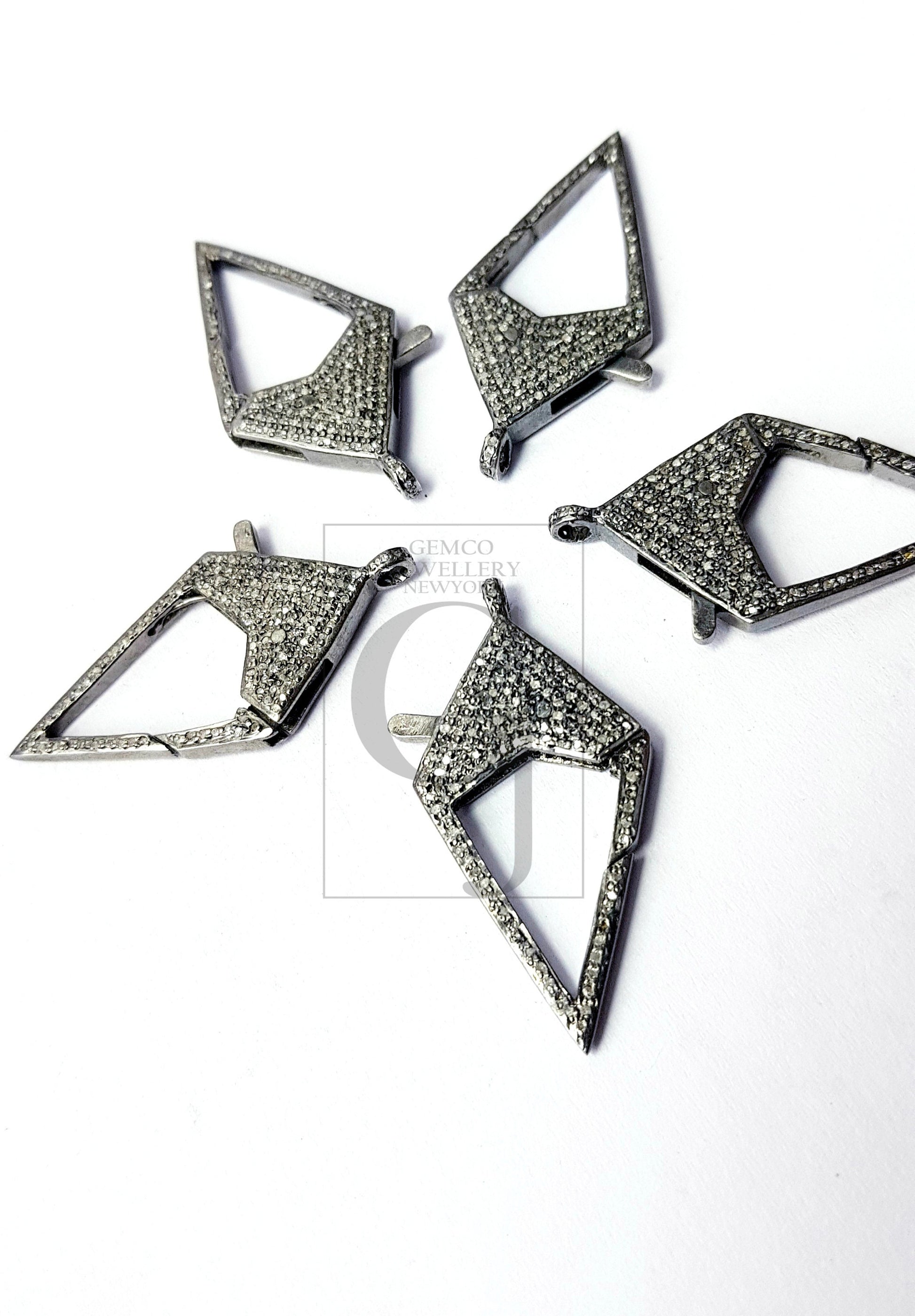 Pave Rosecut Diamond 925 Sterling Silver Handmade  Triangle Designed Shaped  Pave Diamond Lobster Clasp