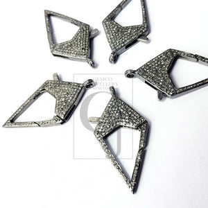 Pave Rosecut Diamond 925 Sterling Silver Handmade  Triangle Designed Shaped  Pave Diamond Lobster Clasp