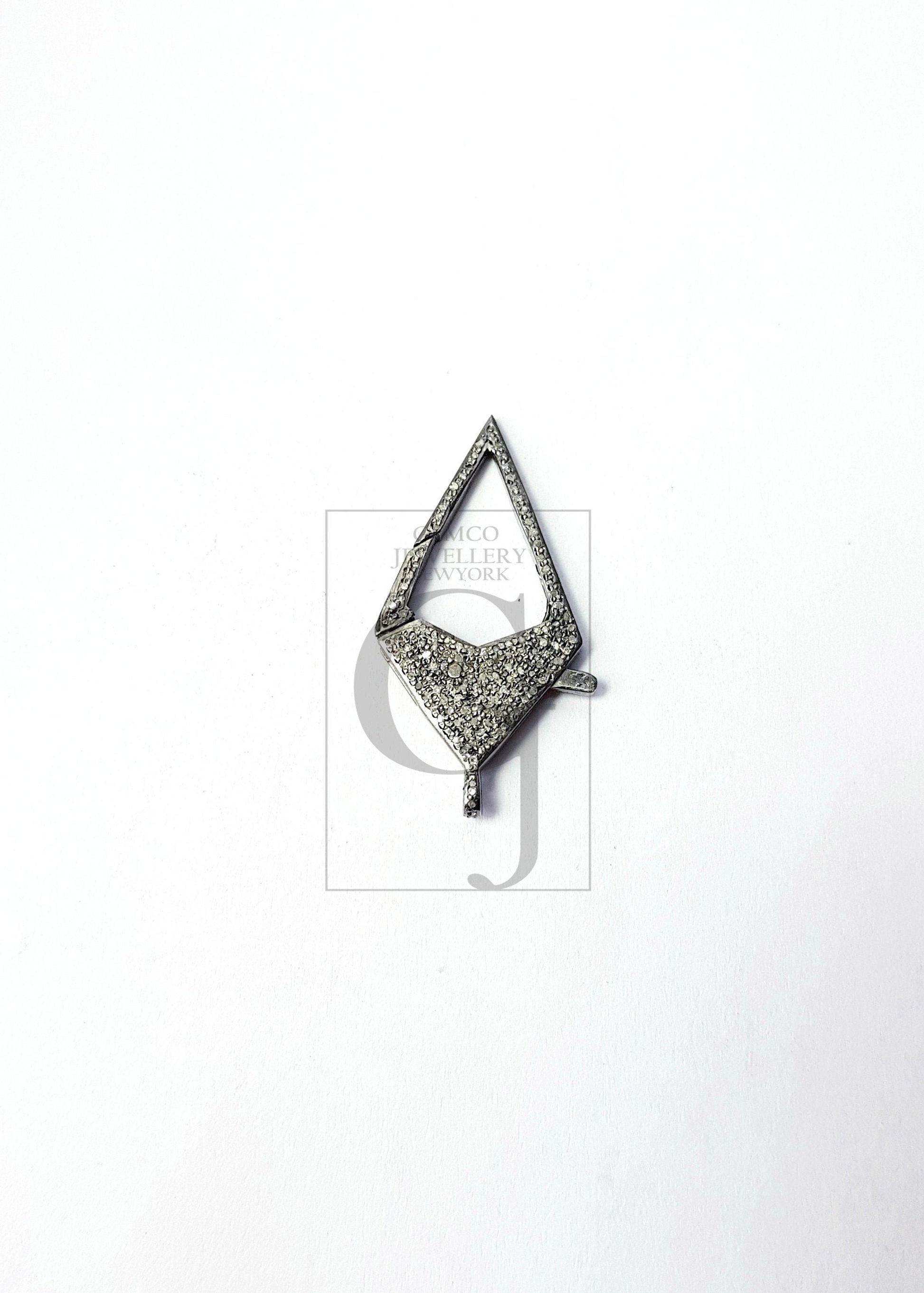 Pave Rosecut Diamond 925 Sterling Silver Handmade  Triangle Designed Shaped  Pave Diamond Lobster Clasp