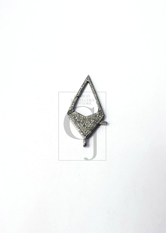 Pave Rosecut Diamond 925 Sterling Silver Handmade  Triangle Designed Shaped  Pave Diamond Lobster Clasp