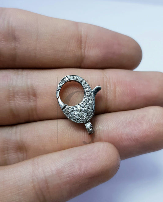 Rosecut Pave Diamond Clasp Lock Designer Lobster Clasp 925 Sterling Silver Handmade Finish Clasp With Matching Jump Ring