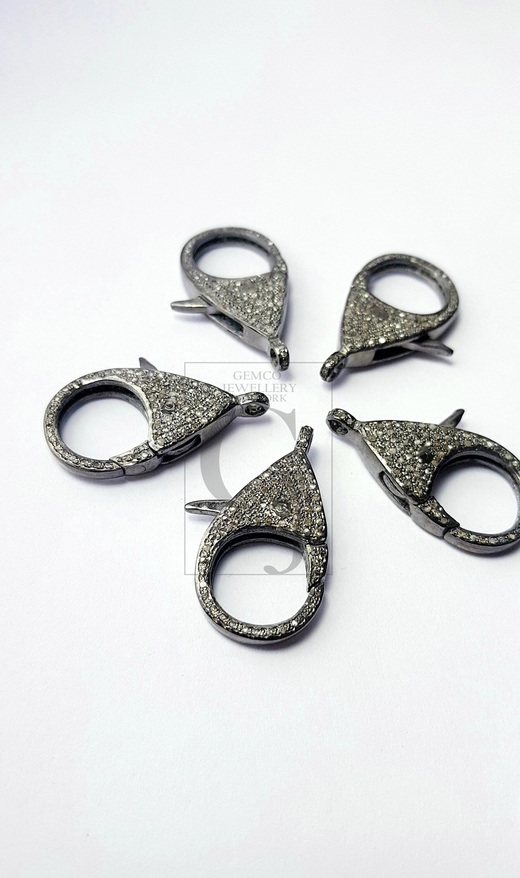 Pave diamond clasps, rose cut diamond lobster clasp,925 sterling silver handmade finish clasp, diamond jump ring , jewelry making supplies