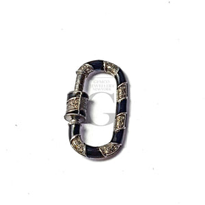 Enamel Color Carabiner Design Clasps Pave Rosecut Diamond 925 Sterling Silver Handmade Oval Shape Design Pave Diamond Handmade Charms