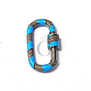 Enamel Color Carabiner Design Clasps Pave Rosecut Diamond 925 Sterling Silver Handmade Oval Shape Design Pave Diamond Handmade Charms