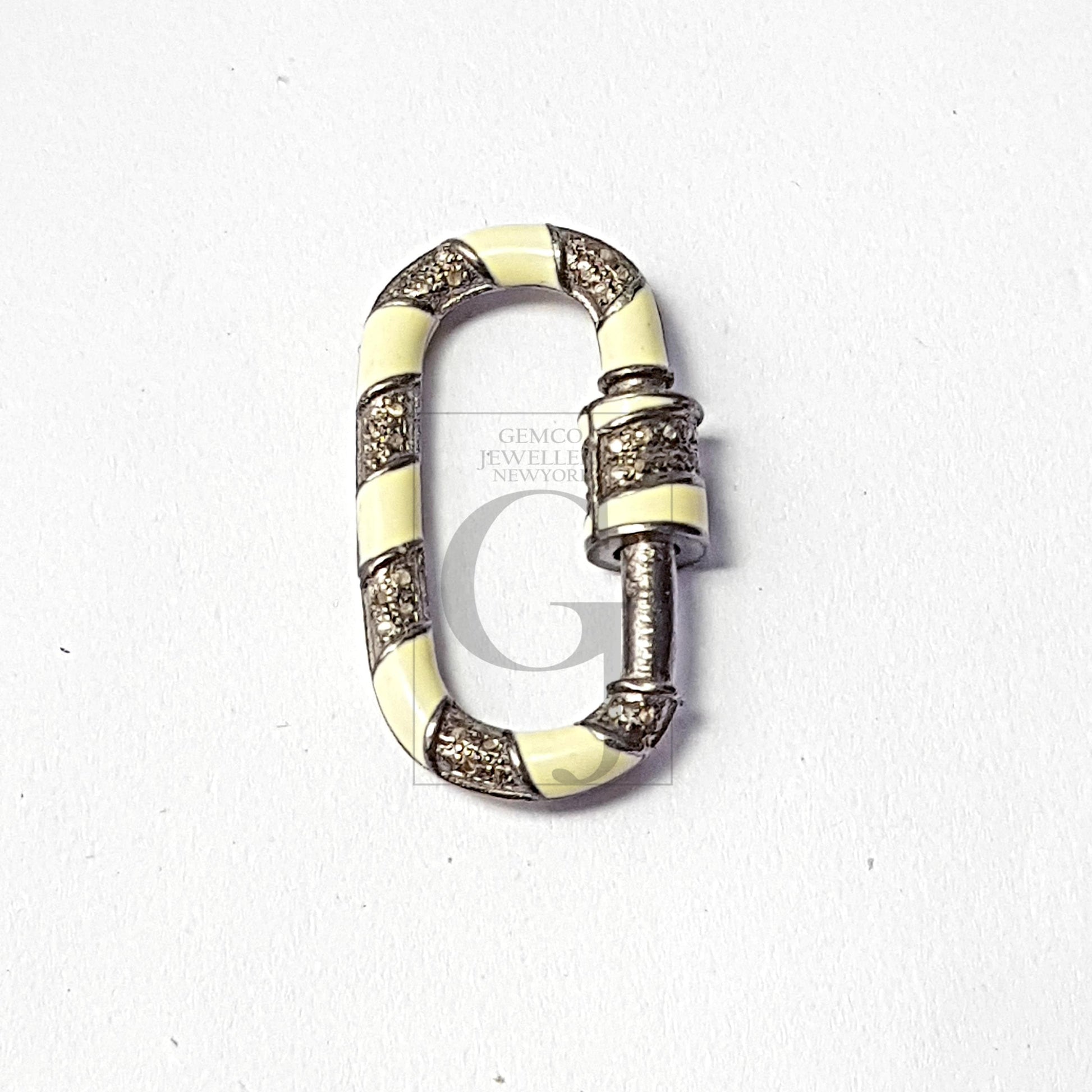 Enamel Color Carabiner Design Clasps Pave Rosecut Diamond 925 Sterling Silver Handmade Oval Shape Design Pave Diamond Handmade Charms
