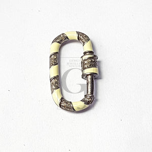 Enamel Color Carabiner Design Clasps Pave Rosecut Diamond 925 Sterling Silver Handmade Oval Shape Design Pave Diamond Handmade Charms