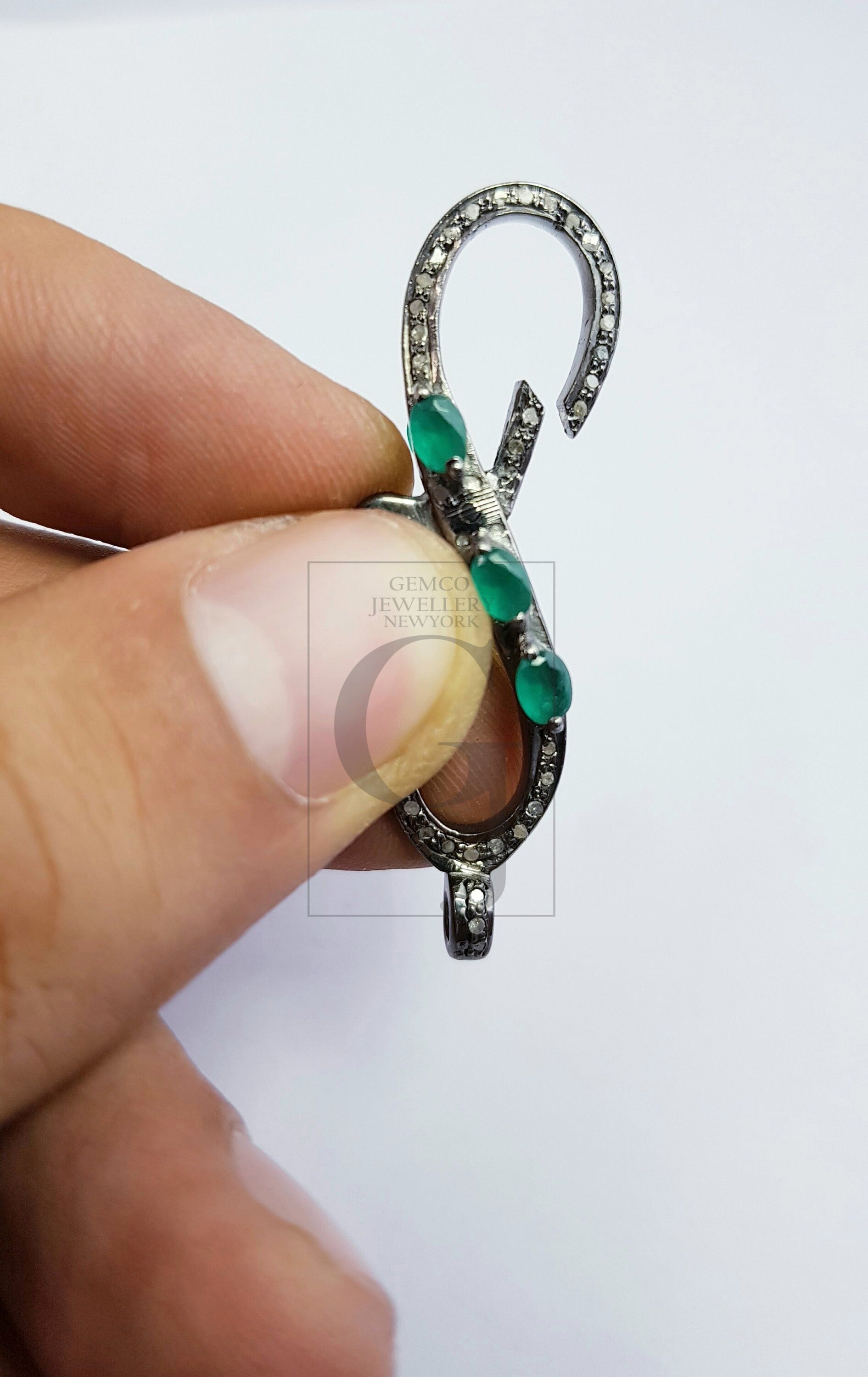 Infinity design color stone Rosecut pave diamond clasp, 925 sterling silver diamond handmade finish clasp with jump ring, pave diamond clasp