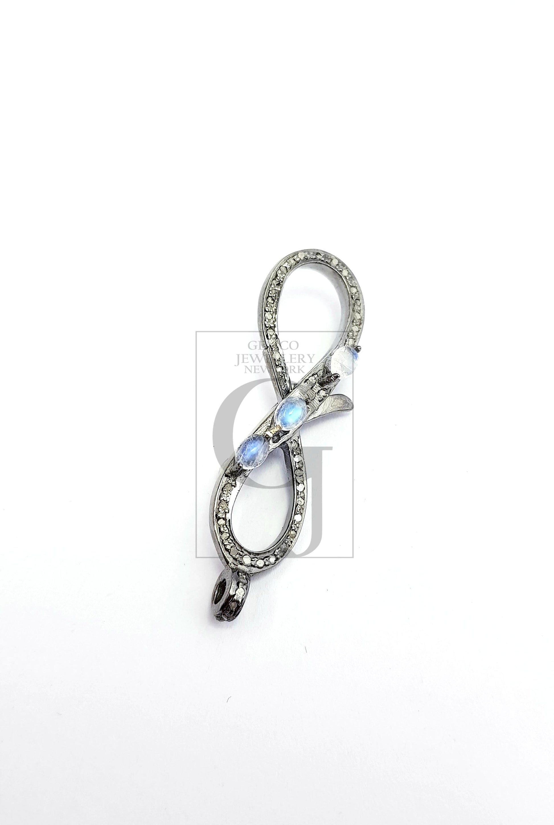 Infinity design color stone Rosecut pave diamond clasp, 925 sterling silver diamond handmade finish clasp with jump ring, pave diamond clasp
