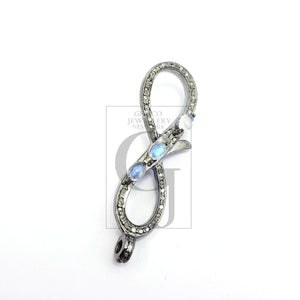 Infinity design color stone Rosecut pave diamond clasp, 925 sterling silver diamond handmade finish clasp with jump ring, pave diamond clasp