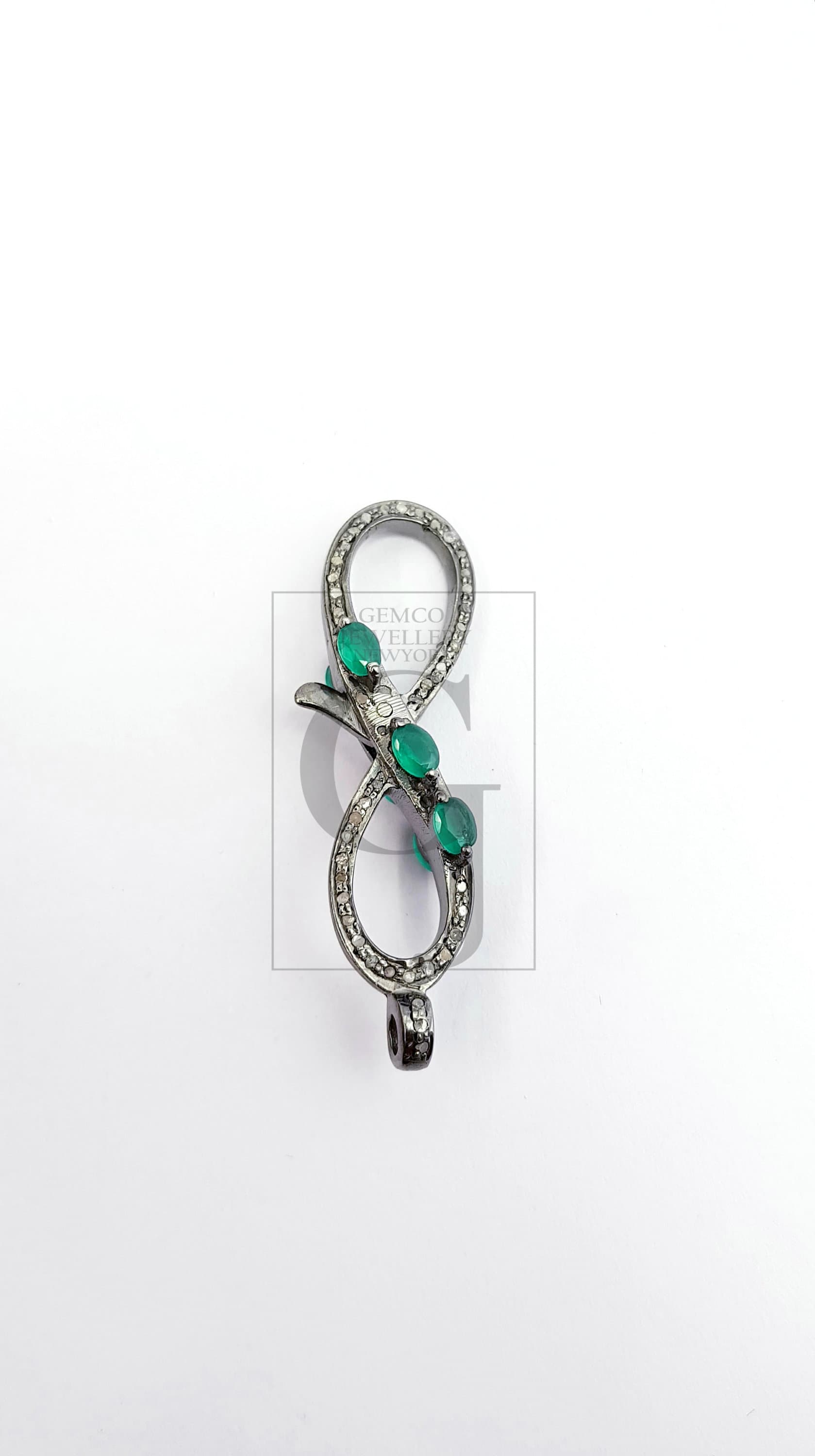 Infinity design color stone Rosecut pave diamond clasp, 925 sterling silver diamond handmade finish clasp with jump ring, pave diamond clasp