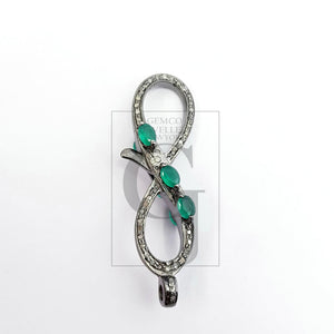 Infinity design color stone Rosecut pave diamond clasp, 925 sterling silver diamond handmade finish clasp with jump ring, pave diamond clasp