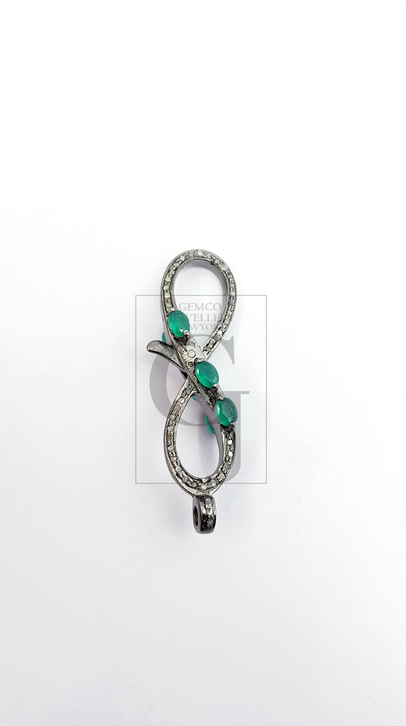 Infinity design color stone Rosecut pave diamond clasp, 925 sterling silver diamond handmade finish clasp with jump ring, pave diamond clasp