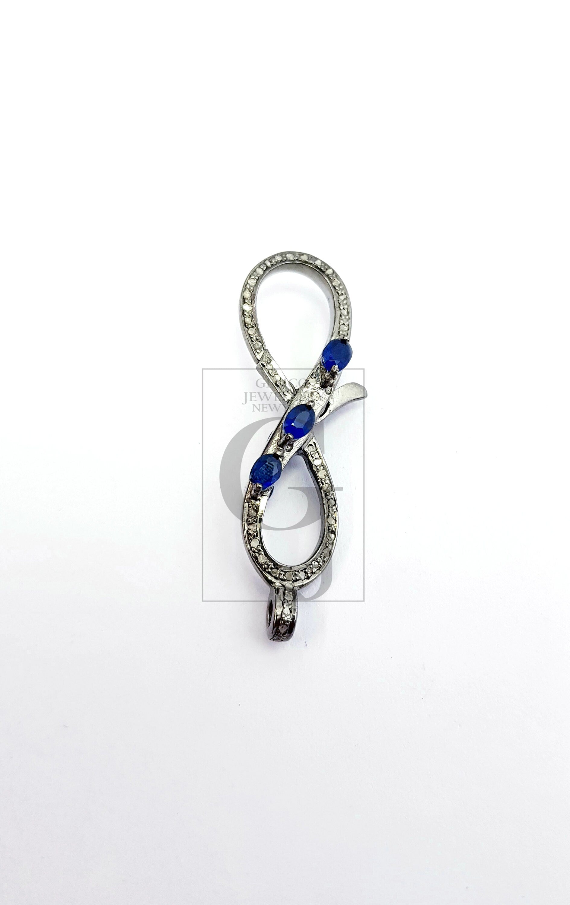 Infinity design color stone Rosecut pave diamond clasp, 925 sterling silver diamond handmade finish clasp with jump ring, pave diamond clasp