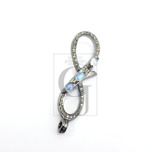 Infinity design color stone Rosecut pave diamond clasp, 925 sterling silver diamond handmade finish clasp with jump ring, pave diamond clasp
