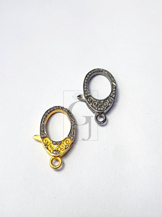 1pc carving clasp oxidized and vermail gold Pave rosecut diamond 925 sterling silver handmade beautiful design pave diamond lobster clasp