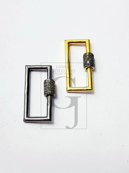 Rosecut pave diamond latest screw design clasp 925 sterling silver handmade finish rectangle clasp