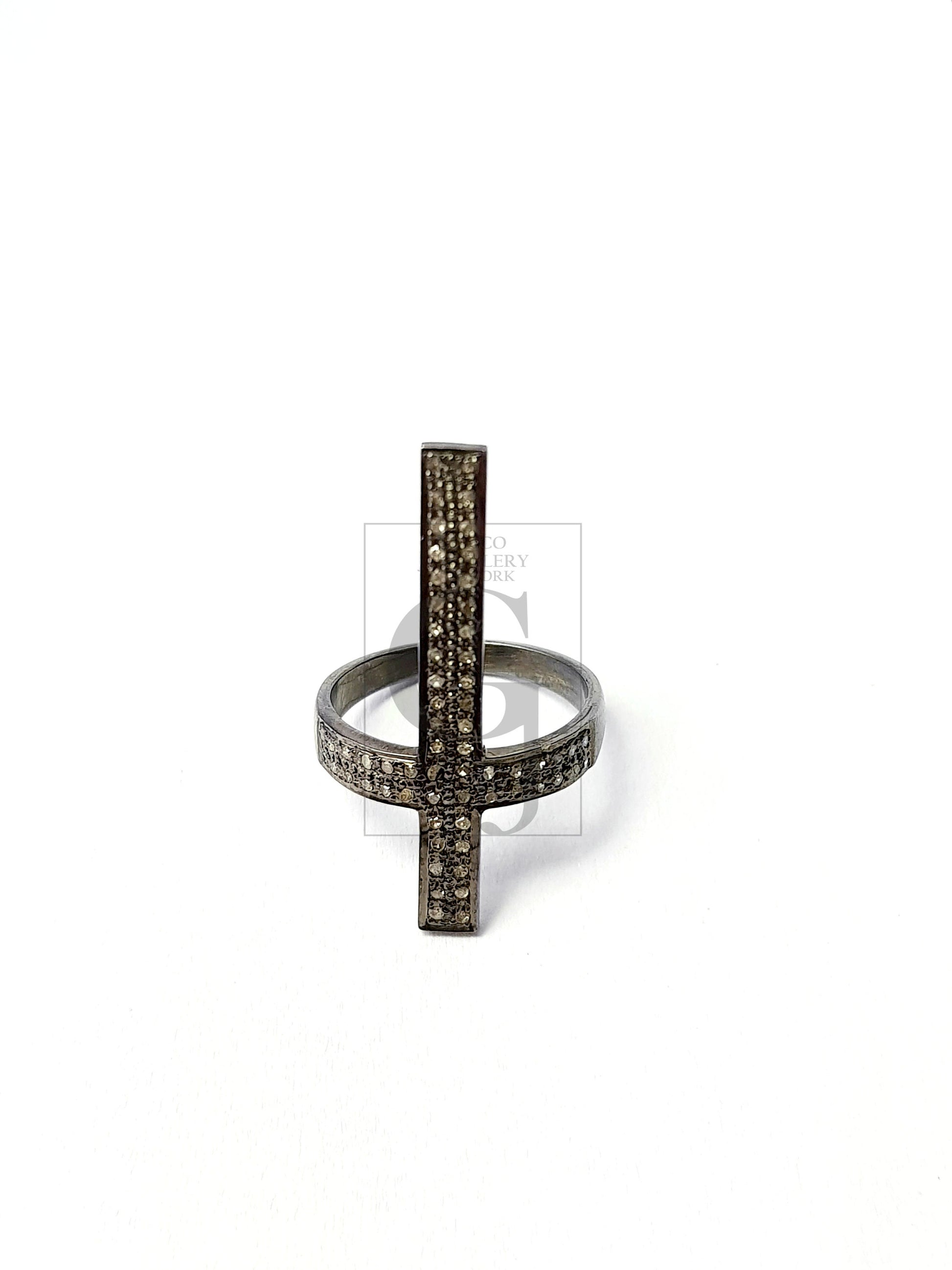 Beautiful Cross Design Pave Diamond Ring Rosecut Pave Diamond Rings 925 Sterling Silver Handmade Silver Finish Diamond Rings