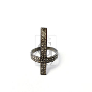 Beautiful Cross Design Pave Diamond Ring Rosecut Pave Diamond Rings 925 Sterling Silver Handmade Silver Finish Diamond Rings