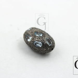 Pave Diamond Blue Topaz Bead / Spacers Design Pave Diamond 925 Sterling Silver Handmade Jewelry Diamond Jewelry Fine Jewelry Supplies 17mm