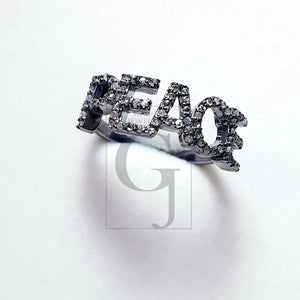 PEACE Word Saying Design Rosecut Pave Diamond Rings 925 Sterling Silver Handmade Silver Finish Fashionable Diamond Rings